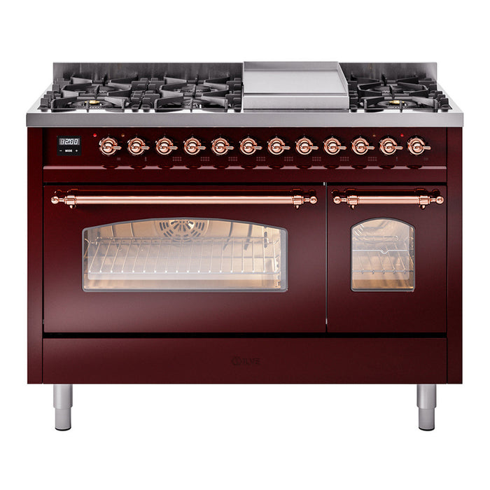 ILVE 48" Nostalgie II Series Freestanding Double Oven Dual Fuel Range (UP48FNMP)