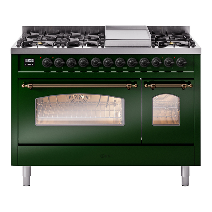 ILVE 48" Nostalgie II Series Freestanding Double Oven Dual Fuel Range (UP48FNMP)