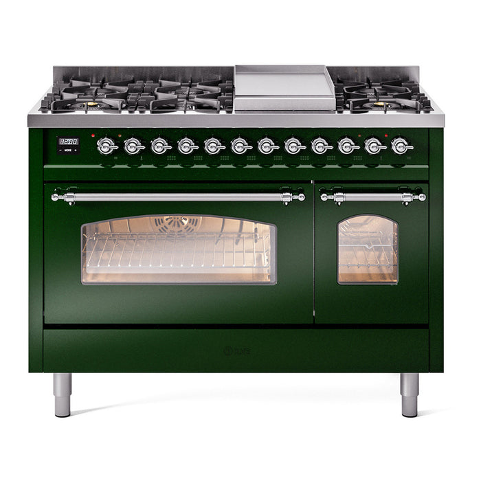 ILVE 48" Nostalgie II Series Freestanding Double Oven Dual Fuel Range (UP48FNMP)