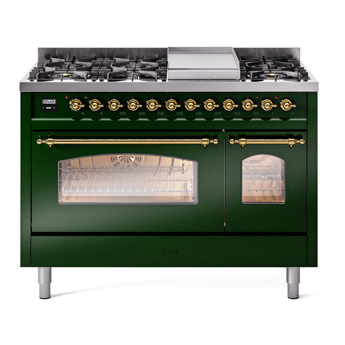 ILVE 48" Nostalgie II Series Freestanding Double Oven Dual Fuel Range (UP48FNMP)