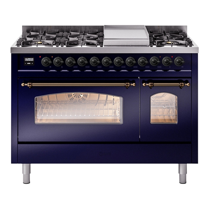 ILVE 48" Nostalgie II Series Freestanding Double Oven Dual Fuel Range (UP48FNMP)
