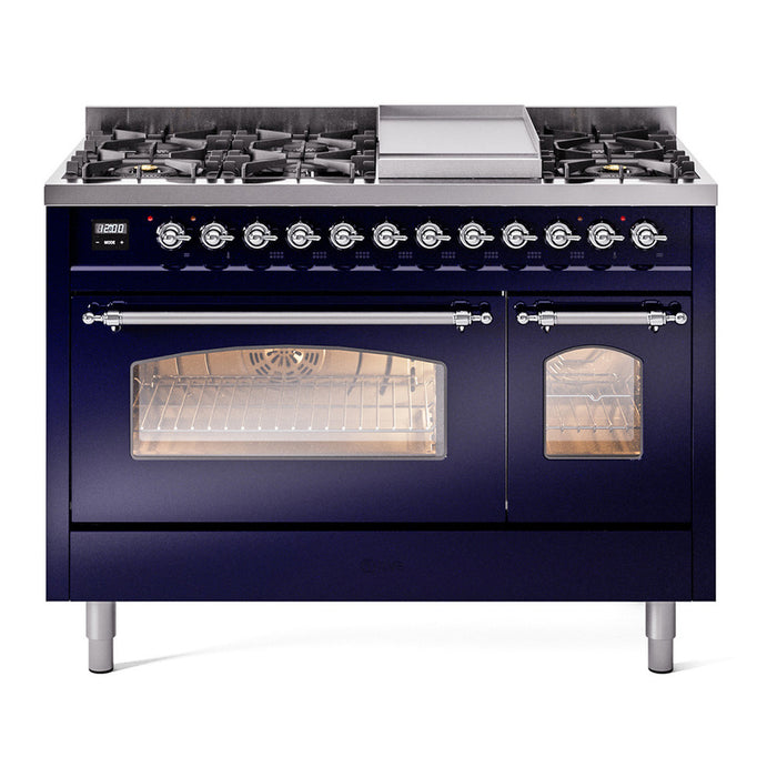 ILVE 48" Nostalgie II Series Freestanding Double Oven Dual Fuel Range (UP48FNMP)