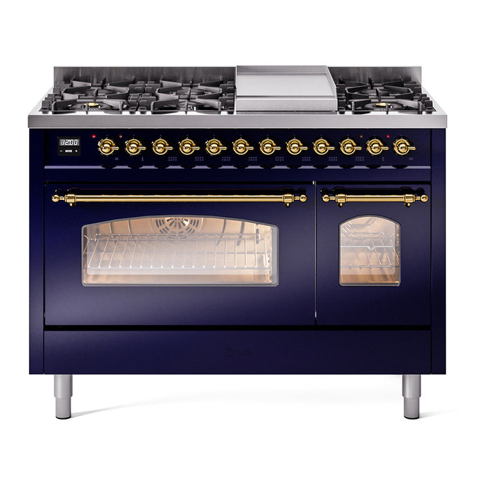 ILVE 48" Nostalgie II Series Freestanding Double Oven Dual Fuel Range (UP48FNMP)