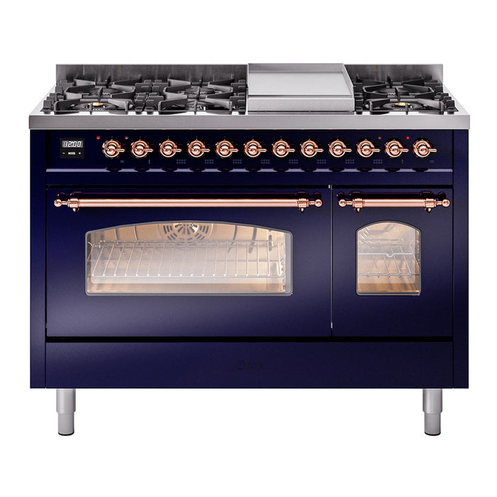 ILVE 48" Nostalgie II Series Freestanding Double Oven Dual Fuel Range (UP48FNMP)