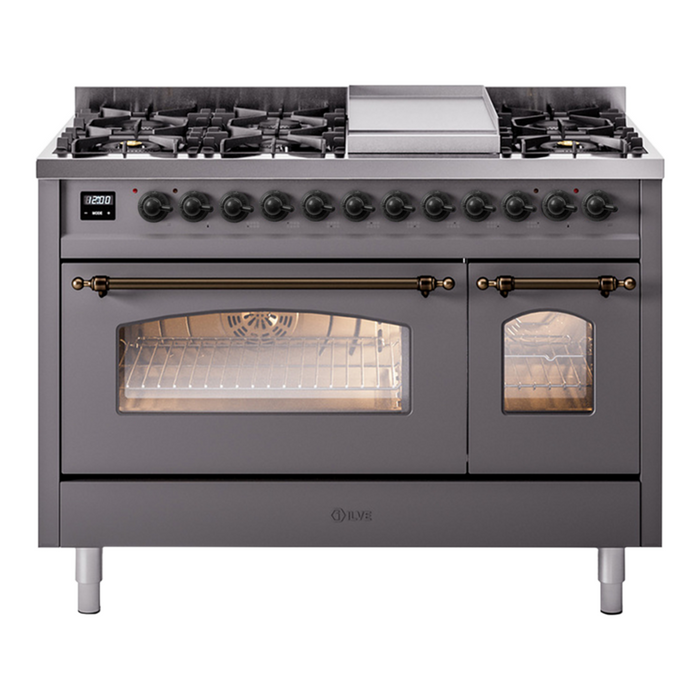 ILVE 48" Nostalgie II Series Freestanding Double Oven Dual Fuel Range (UP48FNMP)
