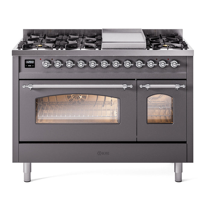 ILVE 48" Nostalgie II Series Freestanding Double Oven Dual Fuel Range (UP48FNMP)