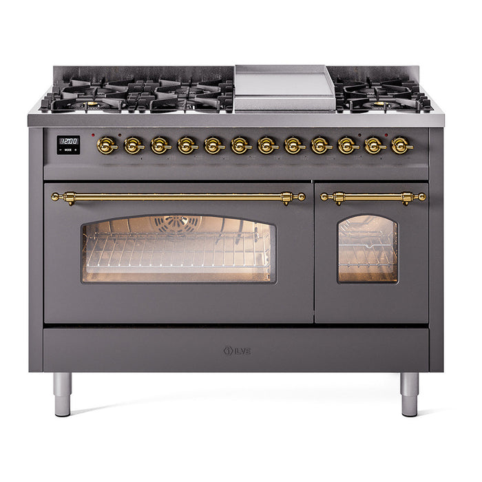 ILVE 48" Nostalgie II Series Freestanding Double Oven Dual Fuel Range (UP48FNMP)