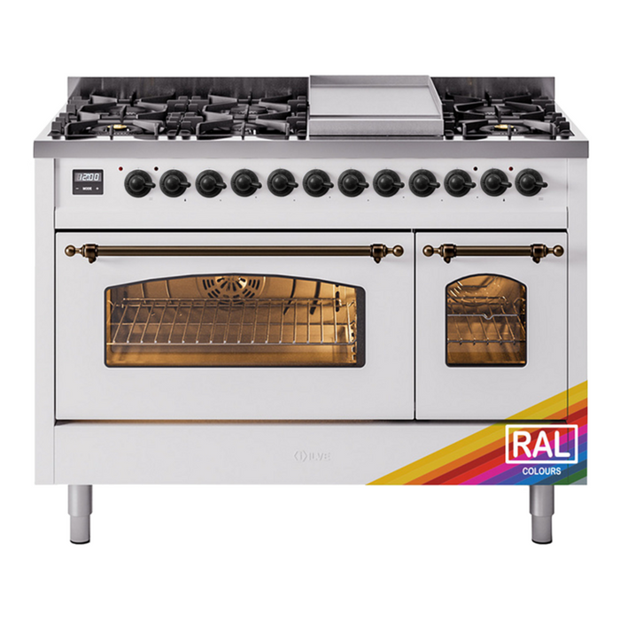 ILVE 48" Nostalgie II Series Freestanding Double Oven Dual Fuel Range (UP48FNMP)