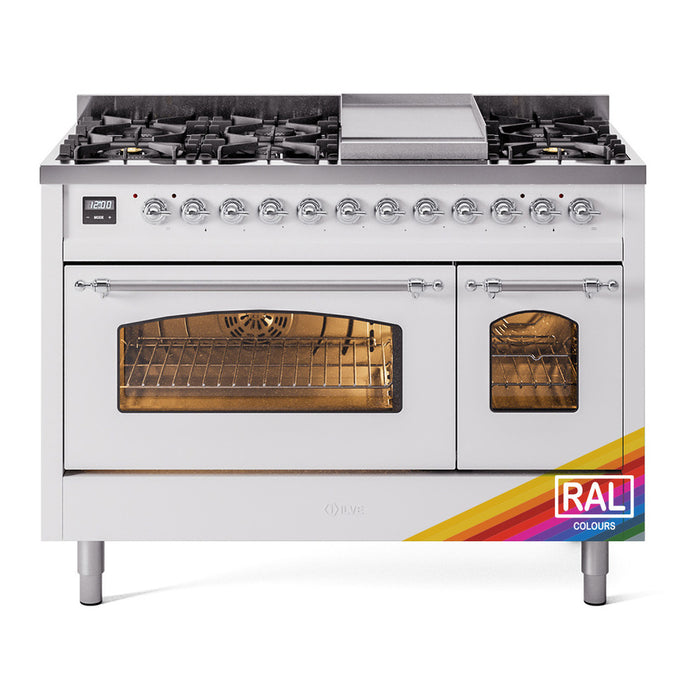 ILVE 48" Nostalgie II Series Freestanding Double Oven Dual Fuel Range (UP48FNMP)