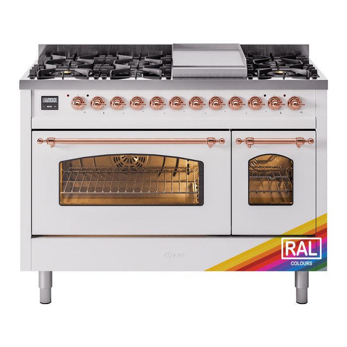 ILVE 48" Nostalgie II Series Freestanding Double Oven Dual Fuel Range (UP48FNMP)