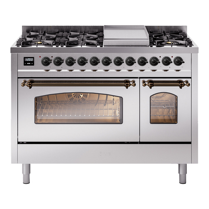ILVE 48" Nostalgie II Series Freestanding Double Oven Dual Fuel Range (UP48FNMP)