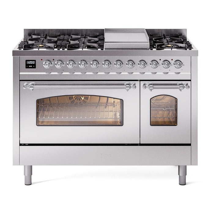 ILVE 48" Nostalgie II Series Freestanding Double Oven Dual Fuel Range (UP48FNMP)
