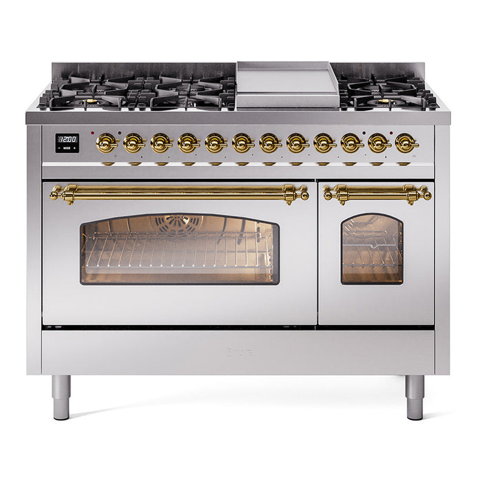 ILVE 48" Nostalgie II Series Freestanding Double Oven Dual Fuel Range (UP48FNMP)