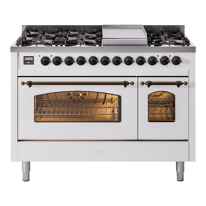 ILVE 48" Nostalgie II Series Freestanding Double Oven Dual Fuel Range (UP48FNMP)
