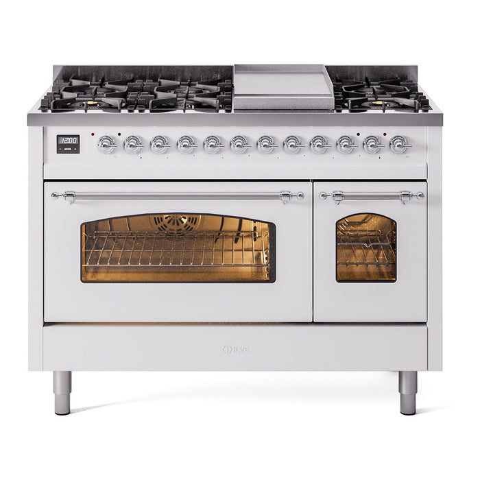 ILVE 48" Nostalgie II Series Freestanding Double Oven Dual Fuel Range (UP48FNMP)