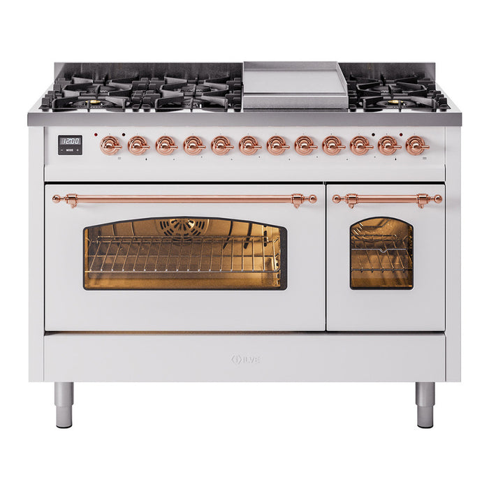 ILVE 48" Nostalgie II Series Freestanding Double Oven Dual Fuel Range (UP48FNMP)