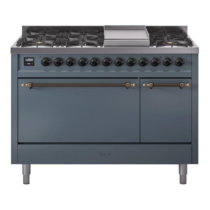 ILVE Nostalgie II 48" Dual Fuel Range with 8 Sealed Burners + Griddle Solid Door - UP48FQNMP