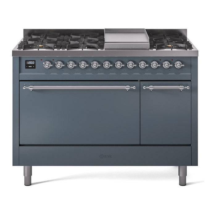 ILVE Nostalgie II 48" Dual Fuel Range with 8 Sealed Burners + Griddle Solid Door - UP48FQNMP
