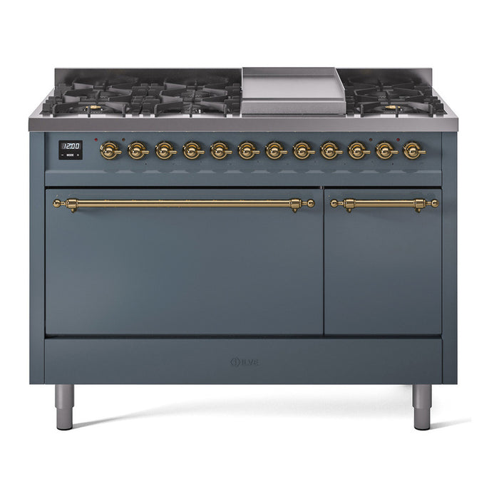 ILVE Nostalgie II 48" Dual Fuel Range with 8 Sealed Burners + Griddle Solid Door - UP48FQNMP