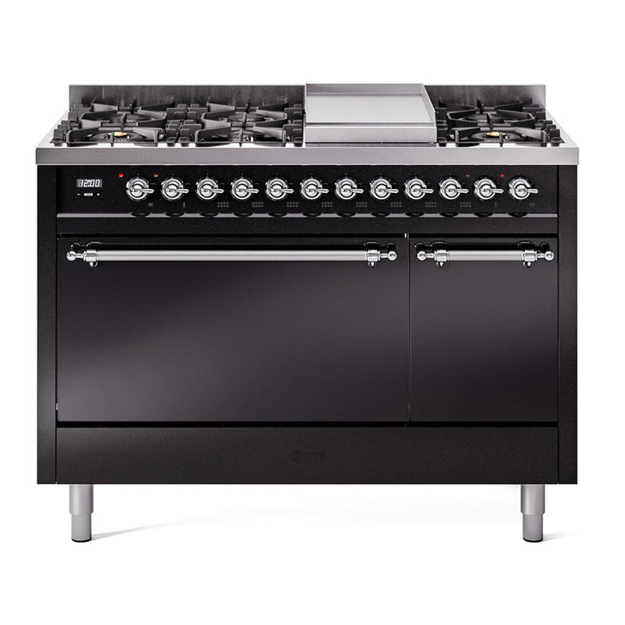 ILVE Nostalgie II 48" Dual Fuel Range with 8 Sealed Burners + Griddle Solid Door - UP48FQNMP