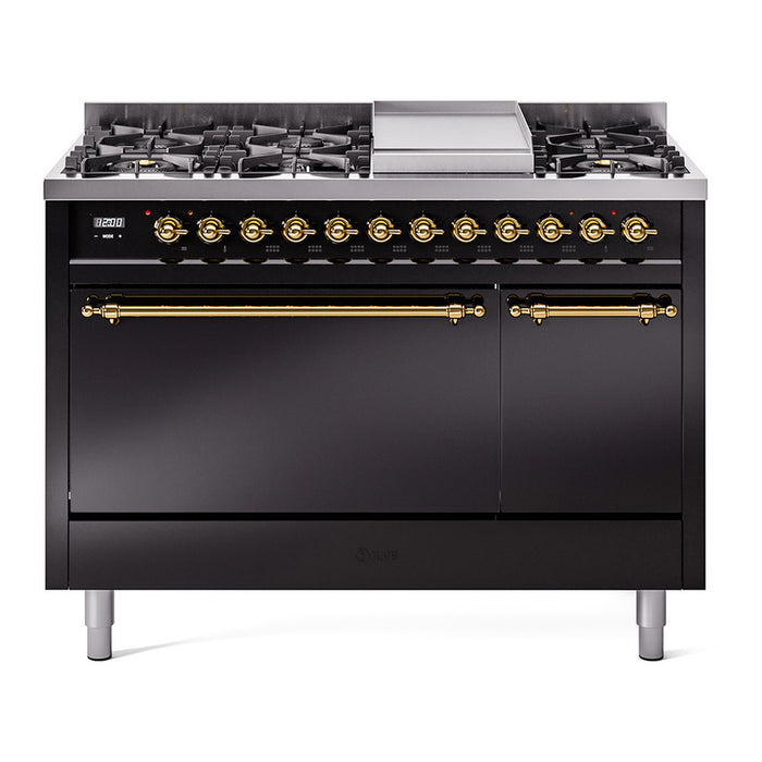 ILVE Nostalgie II 48" Dual Fuel Range with 8 Sealed Burners + Griddle Solid Door - UP48FQNMP