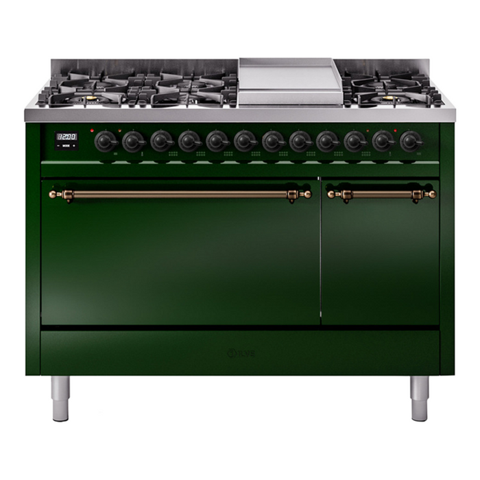 ILVE Nostalgie II 48" Dual Fuel Range with 8 Sealed Burners + Griddle Solid Door - UP48FQNMP