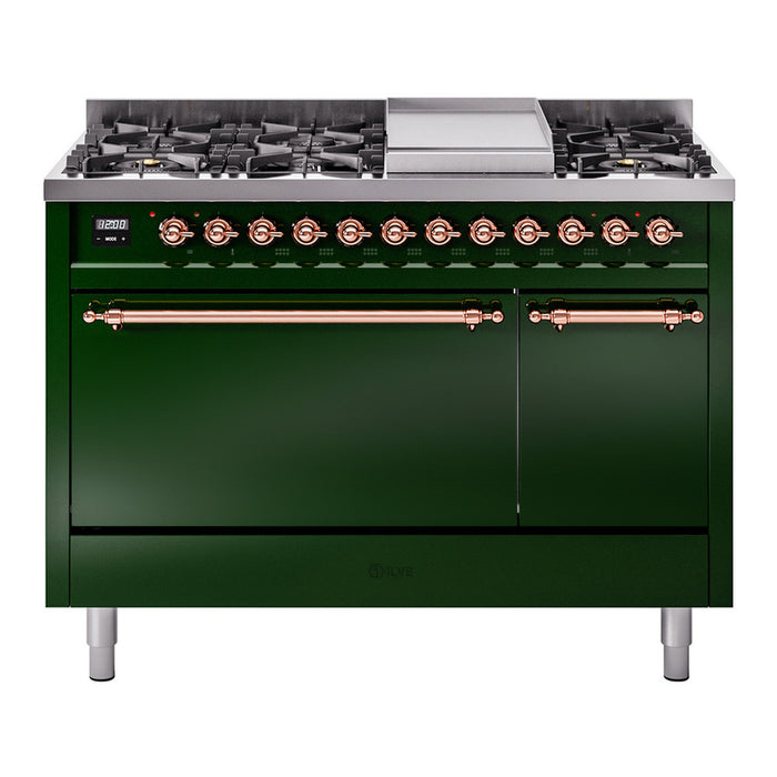 ILVE Nostalgie II 48" Dual Fuel Range with 8 Sealed Burners + Griddle Solid Door - UP48FQNMP