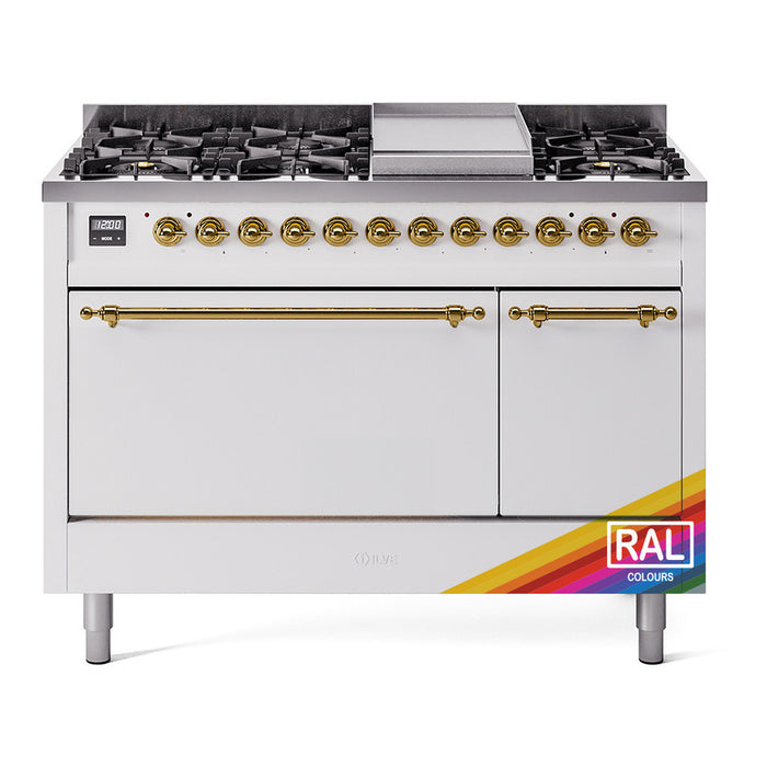 ILVE Nostalgie II 48" Dual Fuel Range with 8 Sealed Burners + Griddle Solid Door - UP48FQNMP