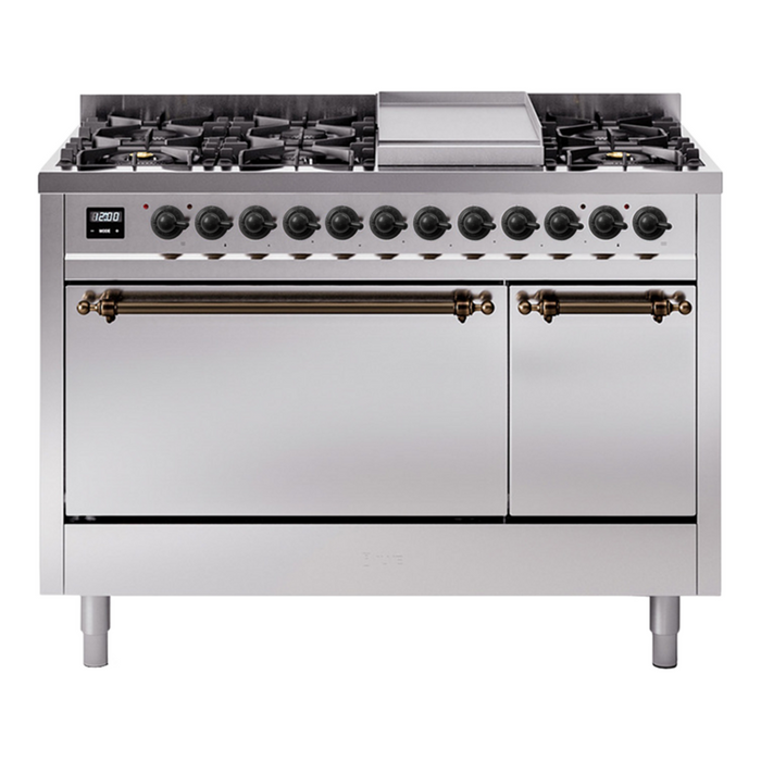 ILVE Nostalgie II 48" Dual Fuel Range with 8 Sealed Burners + Griddle Solid Door - UP48FQNMP
