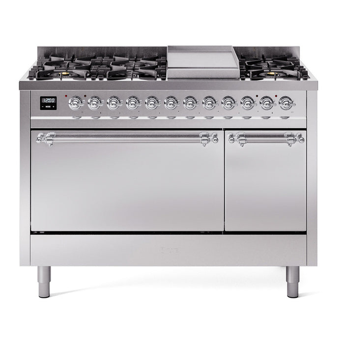 ILVE Nostalgie II 48" Dual Fuel Range with 8 Sealed Burners + Griddle Solid Door - UP48FQNMP