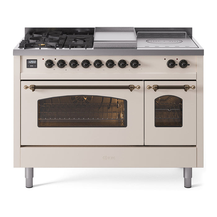 ILVE Nostalgie 48" Dual Fuel Range with 5 Sealed Burners Griddle French Top Triple Glass Door - UP48FSNMP