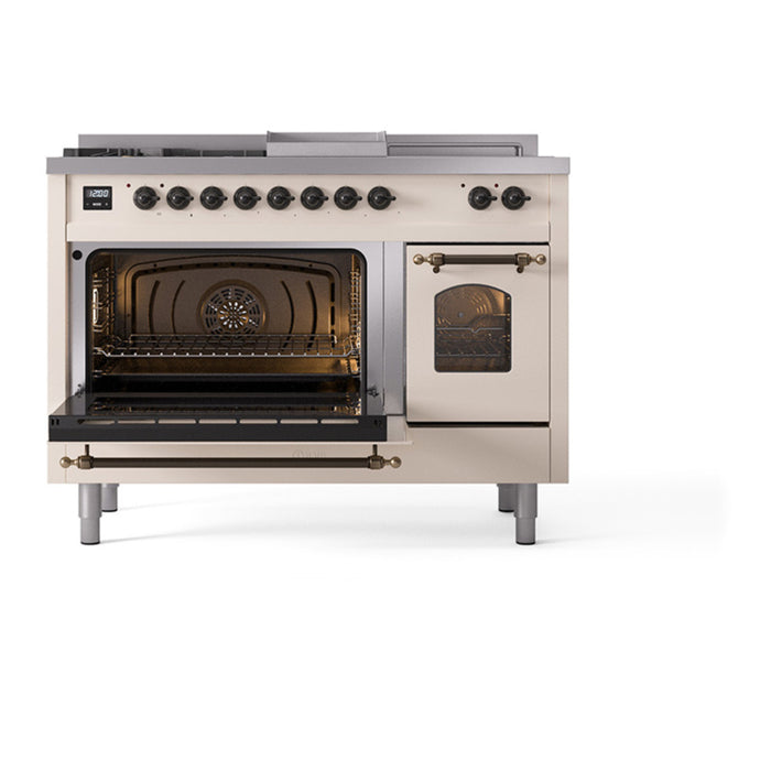 ILVE Nostalgie 48" Dual Fuel Range with 5 Sealed Burners Griddle French Top Triple Glass Door - UP48FSNMP