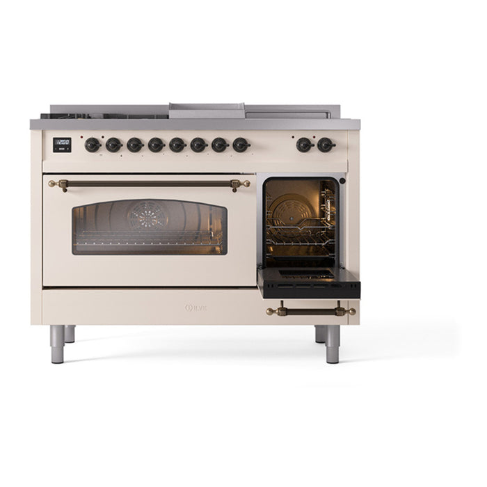 ILVE Nostalgie 48" Dual Fuel Range with 5 Sealed Burners Griddle French Top Triple Glass Door - UP48FSNMP