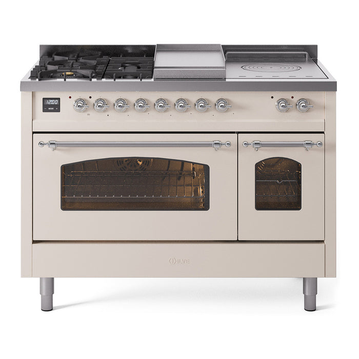 ILVE Nostalgie 48" Dual Fuel Range with 5 Sealed Burners Griddle French Top Triple Glass Door - UP48FSNMP