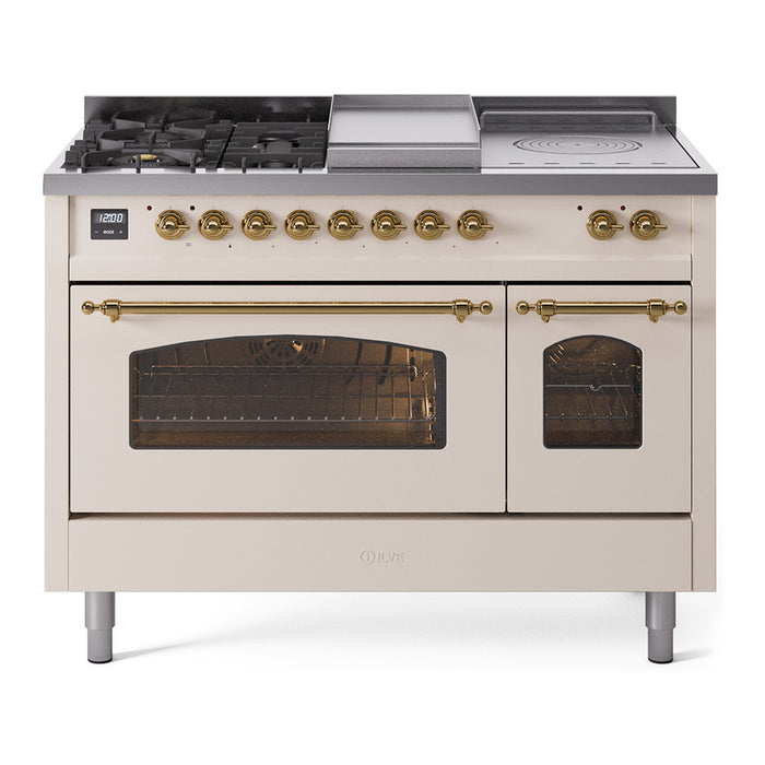 ILVE Nostalgie 48" Dual Fuel Range with 5 Sealed Burners Griddle French Top Triple Glass Door - UP48FSNMP