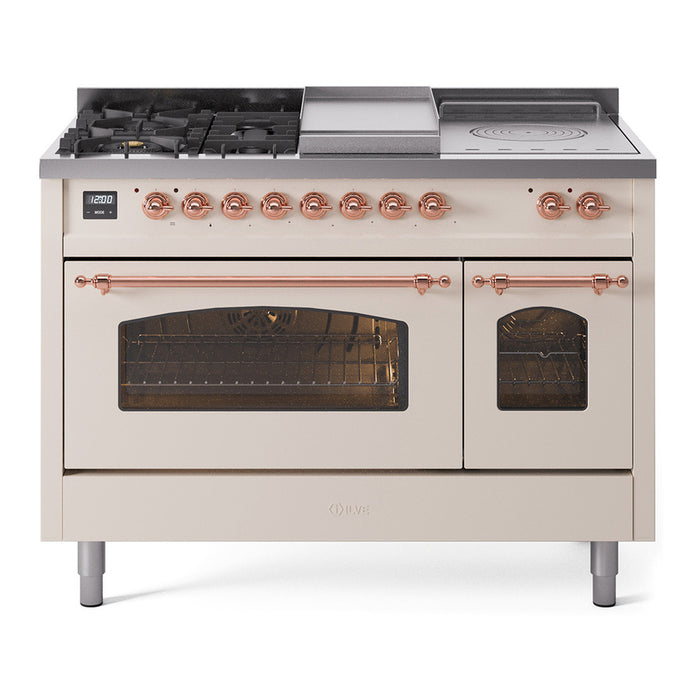 ILVE Nostalgie 48" Dual Fuel Range with 5 Sealed Burners Griddle French Top Triple Glass Door - UP48FSNMP