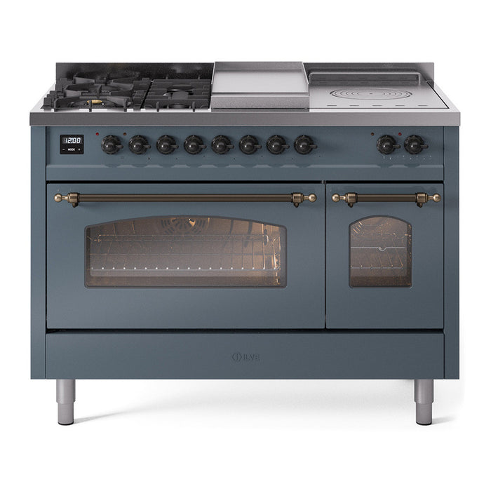 ILVE Nostalgie 48" Dual Fuel Range with 5 Sealed Burners Griddle French Top Triple Glass Door - UP48FSNMP