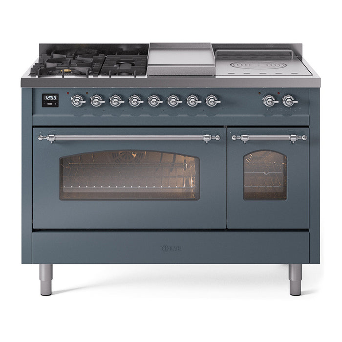 ILVE Nostalgie 48" Dual Fuel Range with 5 Sealed Burners Griddle French Top Triple Glass Door - UP48FSNMP