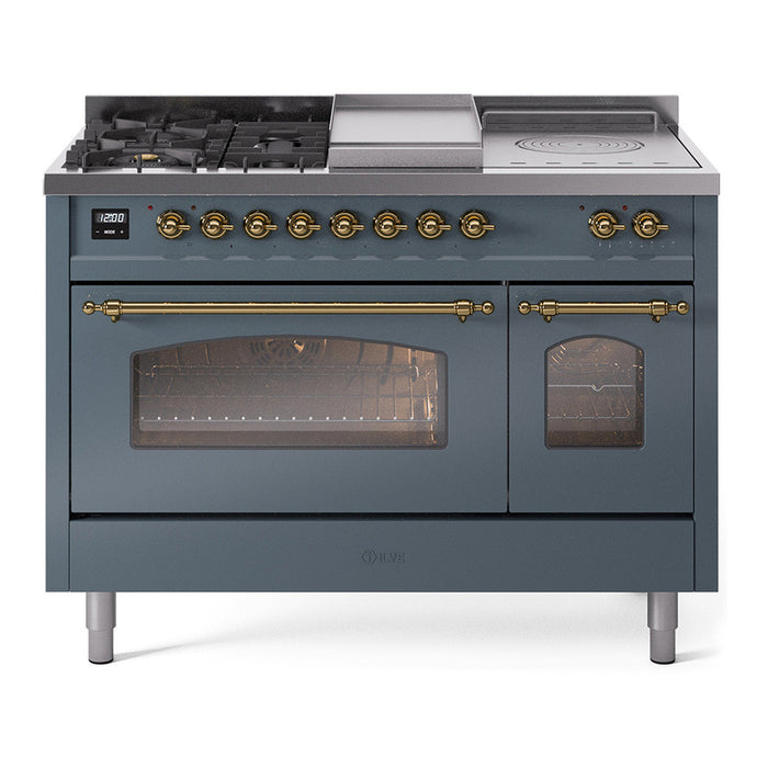 ILVE Nostalgie 48" Dual Fuel Range with 5 Sealed Burners Griddle French Top Triple Glass Door - UP48FSNMP