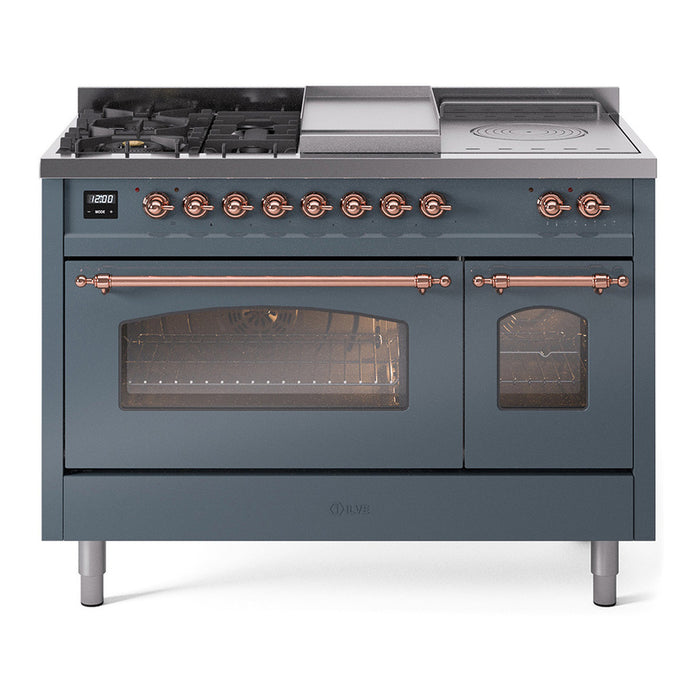 ILVE Nostalgie 48" Dual Fuel Range with 5 Sealed Burners Griddle French Top Triple Glass Door - UP48FSNMP