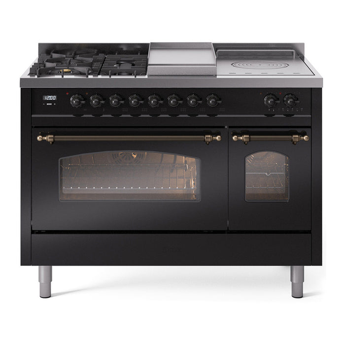 ILVE Nostalgie 48" Dual Fuel Range with 5 Sealed Burners Griddle French Top Triple Glass Door - UP48FSNMP