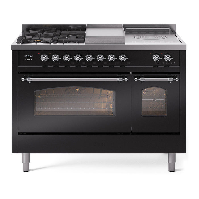ILVE Nostalgie 48" Dual Fuel Range with 5 Sealed Burners Griddle French Top Triple Glass Door - UP48FSNMP