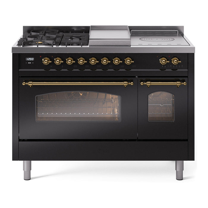 ILVE Nostalgie 48" Dual Fuel Range with 5 Sealed Burners Griddle French Top Triple Glass Door - UP48FSNMP
