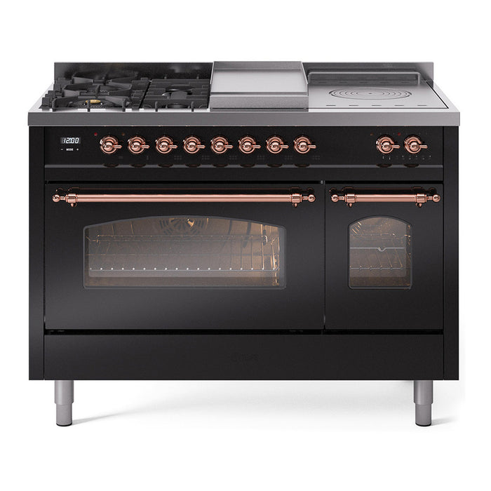 ILVE Nostalgie 48" Dual Fuel Range with 5 Sealed Burners Griddle French Top Triple Glass Door - UP48FSNMP