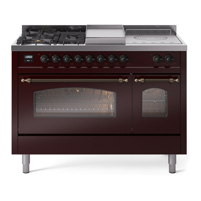 ILVE Nostalgie 48" Dual Fuel Range with 5 Sealed Burners Griddle French Top Triple Glass Door - UP48FSNMP
