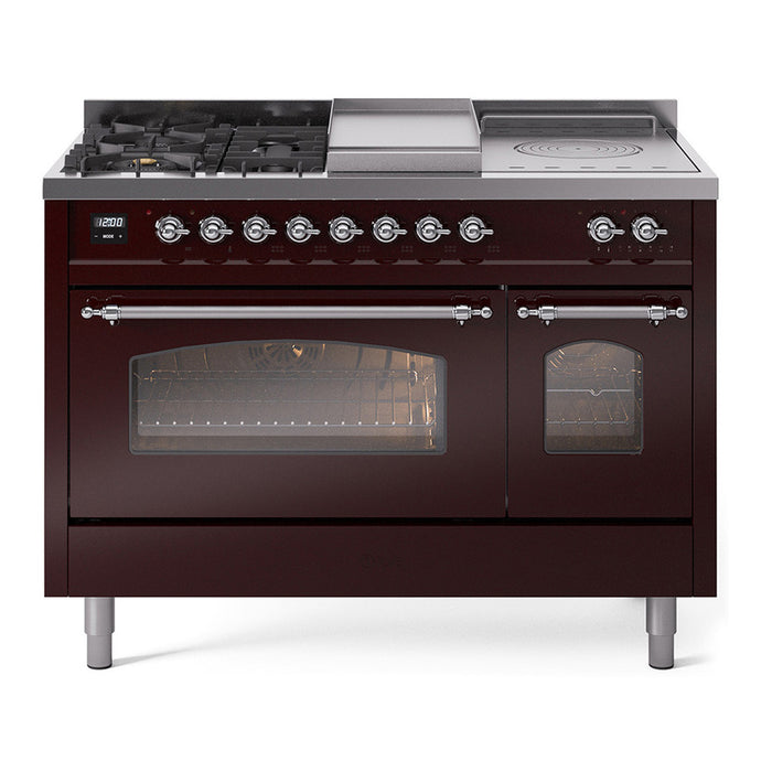 ILVE Nostalgie 48" Dual Fuel Range with 5 Sealed Burners Griddle French Top Triple Glass Door - UP48FSNMP