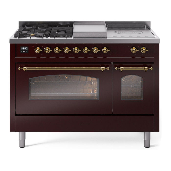 ILVE Nostalgie 48" Dual Fuel Range with 5 Sealed Burners Griddle French Top Triple Glass Door - UP48FSNMP