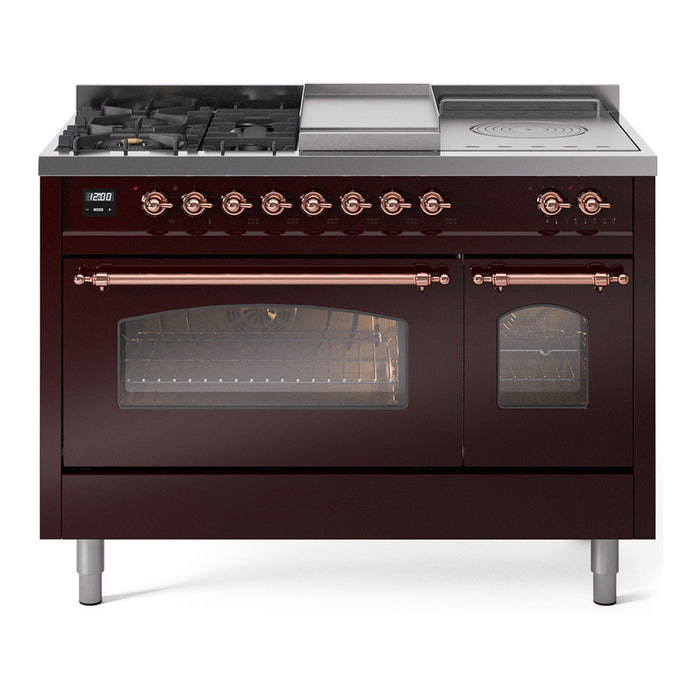 ILVE Nostalgie 48" Dual Fuel Range with 5 Sealed Burners Griddle French Top Triple Glass Door - UP48FSNMP