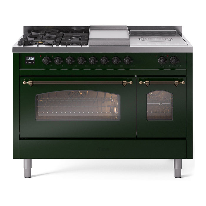 ILVE Nostalgie 48" Dual Fuel Range with 5 Sealed Burners Griddle French Top Triple Glass Door - UP48FSNMP