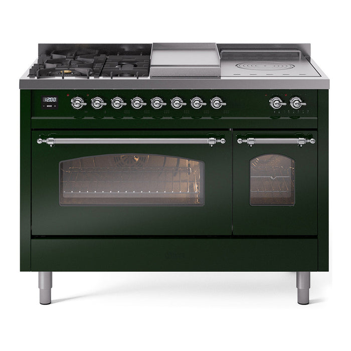 ILVE Nostalgie 48" Dual Fuel Range with 5 Sealed Burners Griddle French Top Triple Glass Door - UP48FSNMP